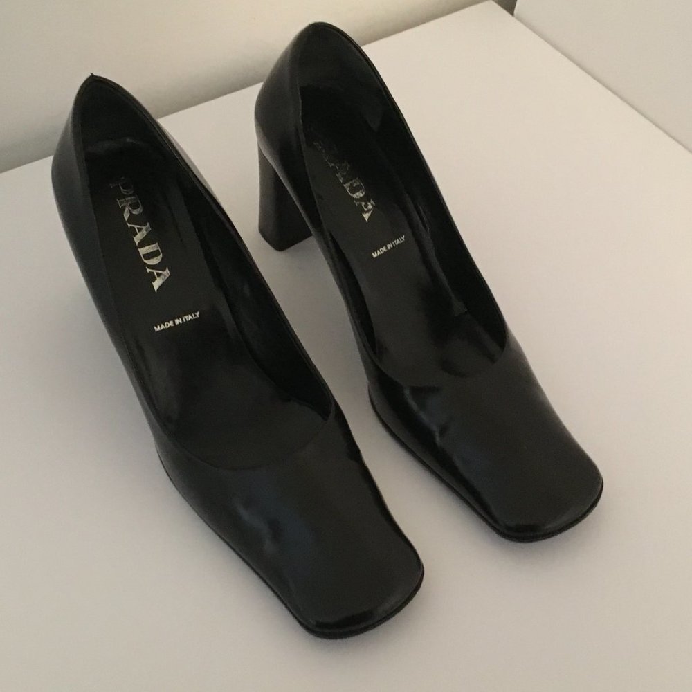 Genuine Prada Black Patent Leather Heels 7.5